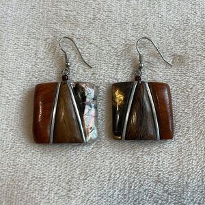 Vintage Wood & Shell Boho Earrings